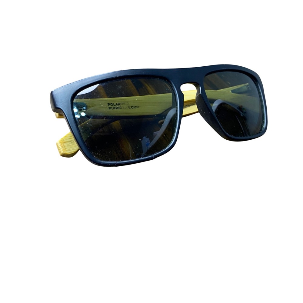PUGS GEAR Polarized Sunglasses Bamboo Wood‎ Black Frame UV Protection